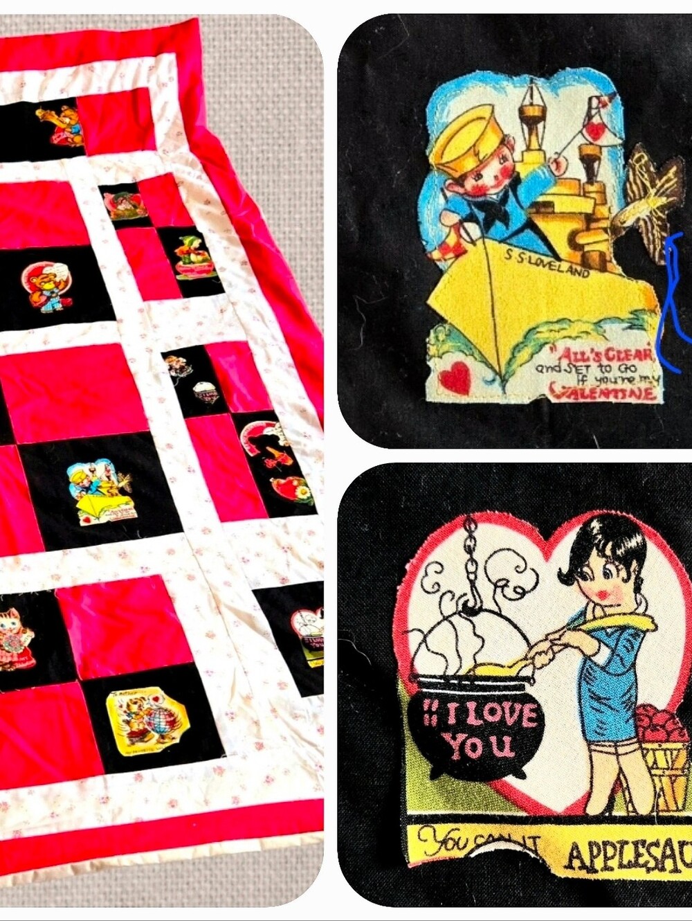 Small Valentine Quilt Red & Black Retro Valentine Kids Room Wall Tapestry